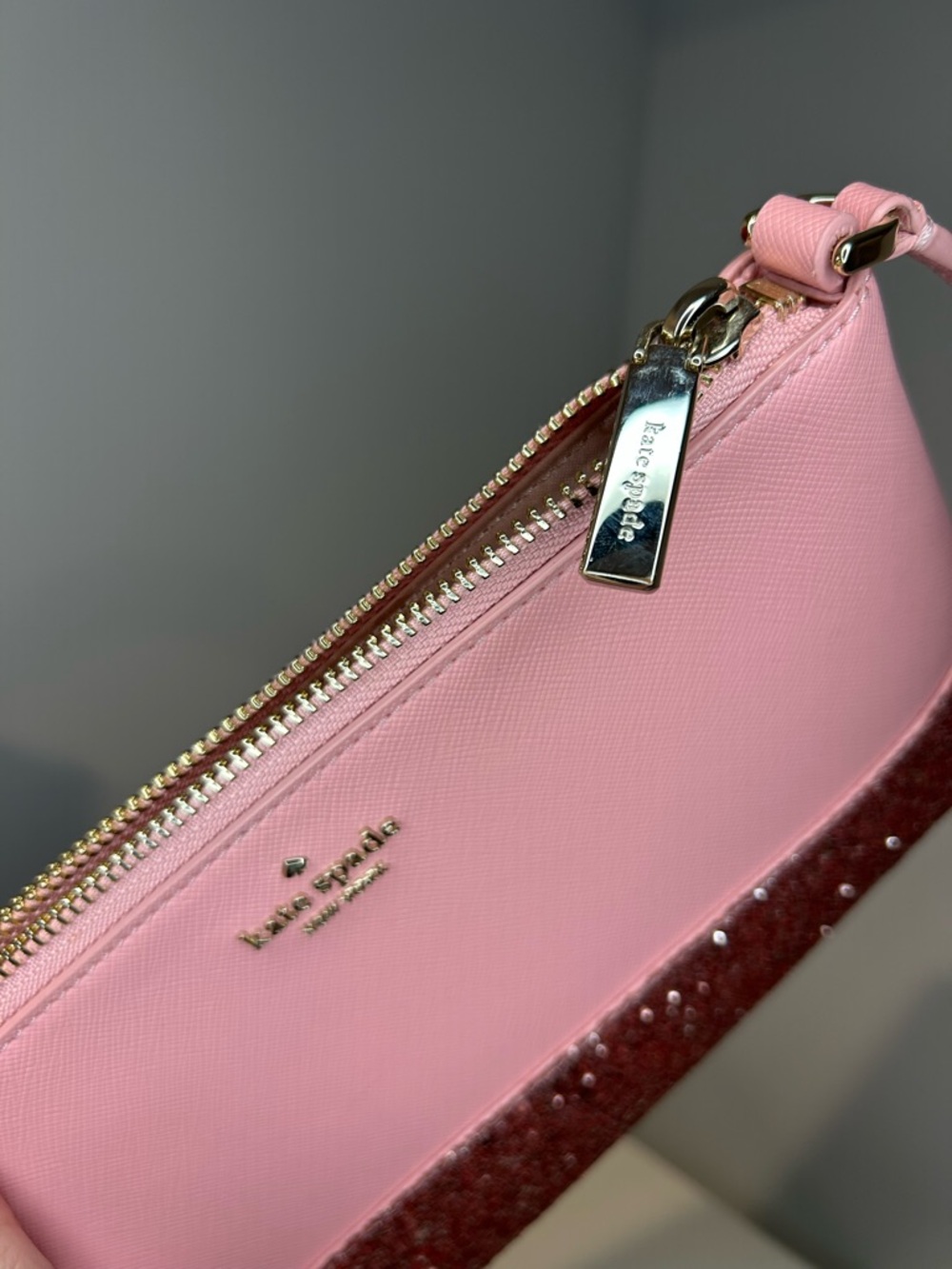 Kate Spade Greta Court Ramey Saffiano Pink Glitter Trim Crossbody Bag - Picture 3 of 8